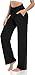 Produktbild VIGVAN Jogginghose Damen Baumwolle Freizeithose Yogahose Weites Bein Aktive Freizeit Kordelzug Lose Lounge Pants Breites Bein Hausehose Sporthose mit Taschen (Schwarz, M)