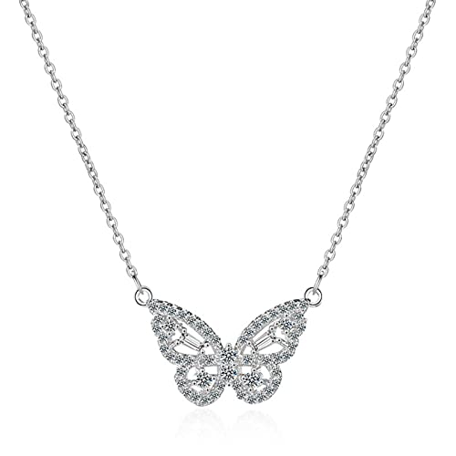 HCMA Collar con Colgante de Mariposa de circonita de Plata 925, Gargantilla para Mujer, Accesorios románticos de Compromiso, el Regalo Ideal para Mujeres