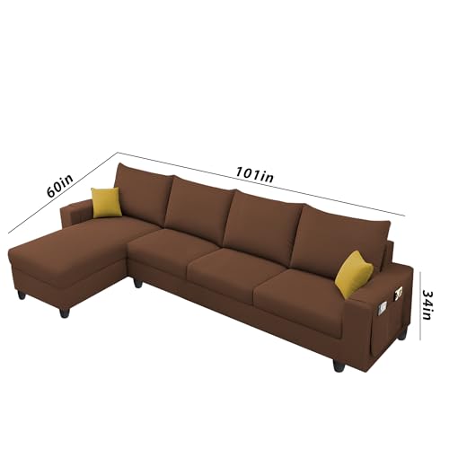 Image of Casaliving Porto LHS 6 Seater L Shape Sofa Set for Living Room (Brown Fabric) Premium Velvet Fabric Sofa Seet