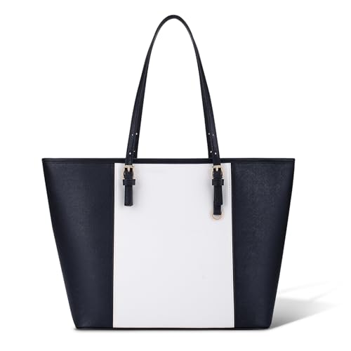XUDREZ Tote Bag for Women, PU Leather Handbags with Zip and Inner Pocket, Women's Shoulder Bag for Work School Travel Shopping Daily Use (Black and white)
