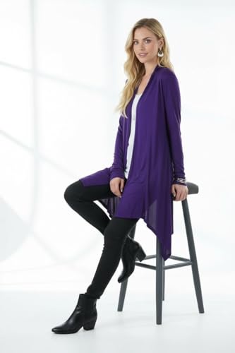 Image of ToBeInStyle Womens Open Front Long Sleeve Lightweight Asymmetrical Draped Cardigan with Side Pockets