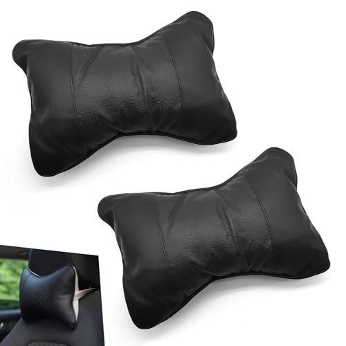 gunroil 2 PCS Car Headrest Cushion, Leather Breathable Neck Support Pillow, All Season Multi-Purpose Pillow Accessory, Universal for Most Cars (Black)
