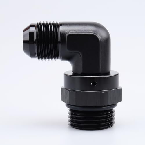 Image of AC PERFORMANCE Black Aluminum 90 Degree -10 AN AN10 Male Flare to -12 AN Male Swivel Fitting Adapter With AN12 O-ring ORB Port