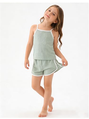 Image of Girls 8 Pieces Summer Outfits Casual Cami Tank Top and Dolphin Shorts Clothing Sets 4-8Y