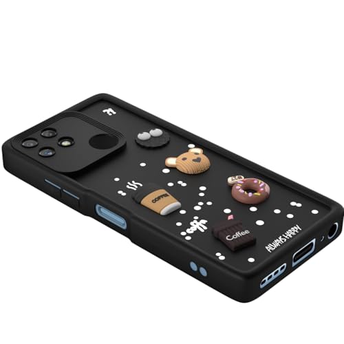 Image of Bintage Cute Fun Taddy| 3D Ball Bear| Donut| Coffee Rubber Case Camera Protection Back Cover Compatible for Realme Narzo 50A - Black