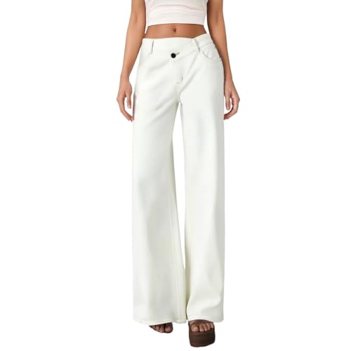 2026 Vaqueros Rectos De Pierna Ancha para Mujer Elegantes De Cintura Alta Estilo Retro Informal Color Liso Holgados Cómodos Y Versátiles Estilo Palazzo para El Trabajo Básica
