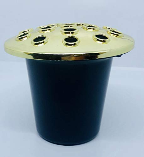 David Fischhoff Plastic grave flower vase memorial cemetary pot with gold lid insert sympathy condolance cemetary marker in remembrance funeral