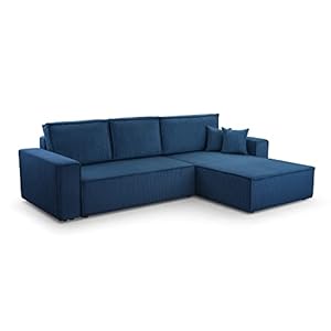 HomeSpace24 Ecksofa mit Schlaffunktion und Bettkasten – Eckcouch L-förmige zum Wohnzimmer, Klappsofa – Schlafcouch Minimalistisches Design, Schlafsofa Monte L: Dunkelblau, Ecksofa Rechts