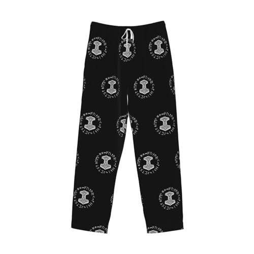 Vikings Mjolnir And Rune Wheel Norse Mythology Symbol Men's pajama pants4