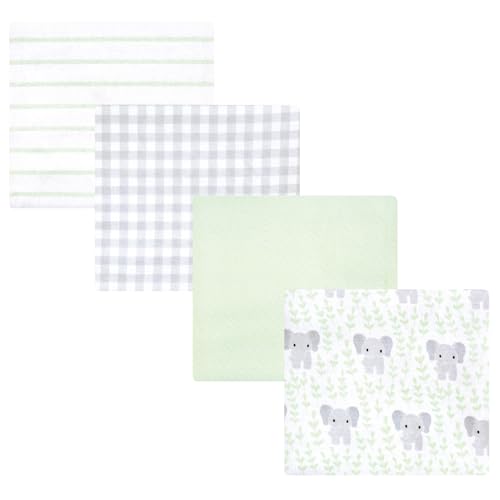 Image of Hudson Baby Unisex Baby Cotton Flannel Receiving Blankets 4-Pack, Leafy Elephant, One Size