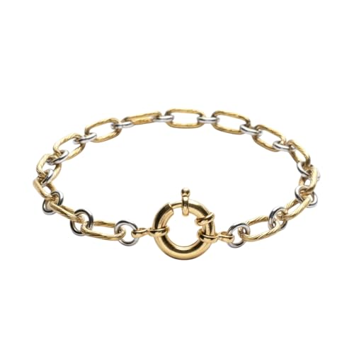 FERALIAH Collar Choker Gargantilla Ajustada a la Base del Cuello con 37cm de Largo Total, en Acero Premium 304, Bicolor Dorado y Plateado con Cierre Marinero de Latón Chapado en Oro de 24kt