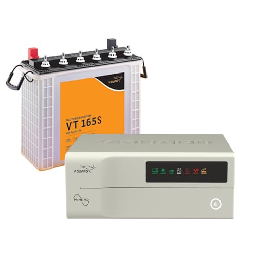 Image of V-Guard Inverter & Battery Combo (750 Pure Sine Wave 650VA / 12V Inverter, VT 165S 154 Ah Tall Tubular Battery) for Home, Office & Shops