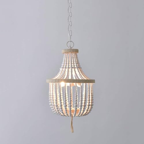 Lustre rustique suspendu en bois de 40 cm pour salon et chambre bohème