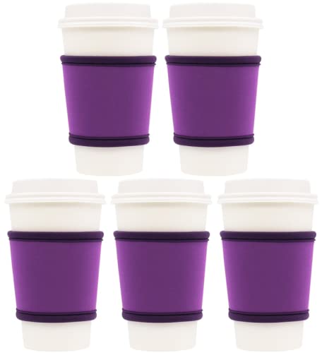 Moxie Cup SleevesPremium Reusable Neoprene Sleeve for Coffee & Tea – One size fits all (Purple 5 pack)