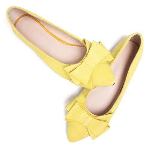 Image of SAILING LU Womens Bowknot Ballet Flats Pointy Toe Suede