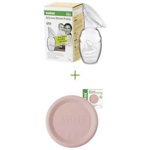 Image of haakaa Manual Breast Pump 100ml/4oz & Silicone Cap (Blush) Combo