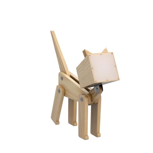 HROOME Unique Bedside Table Lamp Cat Adjustable Body Fun Wooden Desk Lamp with Dimmable Touch Switch Warm White Light Gift for Kids Room, Living Room, Boy's Girl's Bedroom, College Dorm, Bookcase
