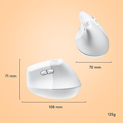Logitech Lift for Mac, bezprzewodowa pionowa mysz ergonomiczna, Bluetooth, ciche kliknięcia, ciche kółko Smartwheel, dla macOS/iPadOS/MacBooka Pro/MacBooka Air/iMaca/iPada - OffWhite