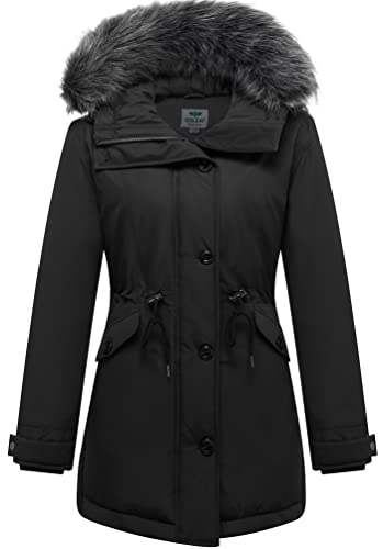 Ggleaf Women's Winter Thicken Jacket Quilted Coat Puffer Parka With Faux Fur Trim Hood Black Large #TOP27