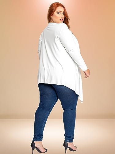 Cardigan Plus Size Feminino Kimono Manga Longa Suéter (EG, Branco)