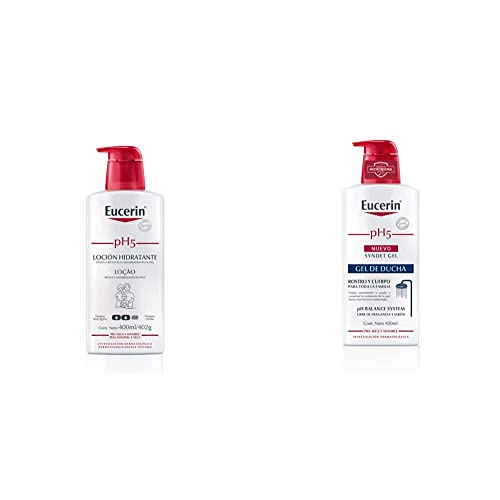Jabones, Beauty Eucerin Ph5 Crema Corporal para Piel Sensible o Seca, 400 ml + pH5 Syndet (400 ml) Gel de ducha libre de fragancia y jabón para rostro y cuerpo, ideal para...