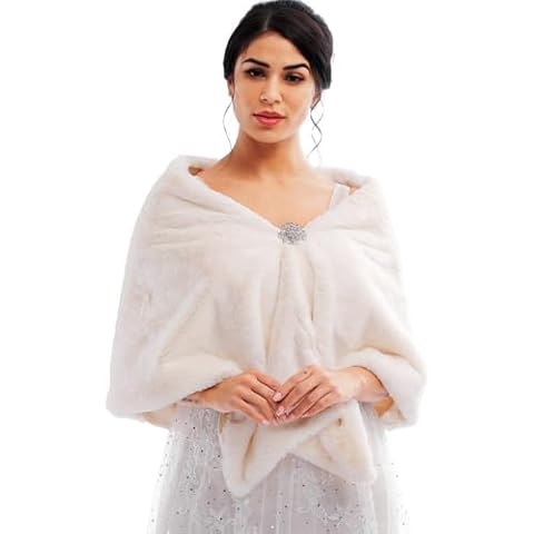 Zehope Bride Wedding Faux Fur Shawls Wrap Stoles Shrug Women's Wedding Shawl Evening Fur Cover Up for Bride and Bridesmaids (Ivory) Cover
