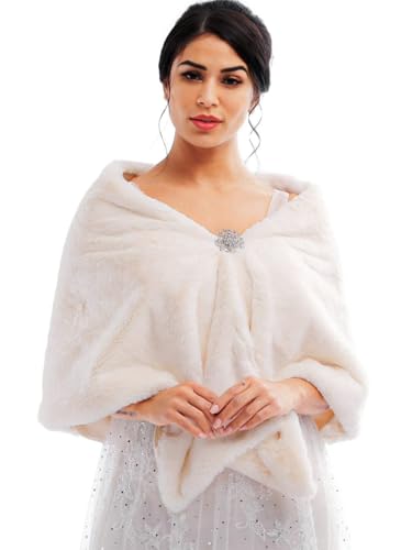 Bride Wedding Faux Fur Shawls Wrap Stoles Shrug Women's Wedding Shawl Evening Fur Cover Up for Bride and Bridesmaids