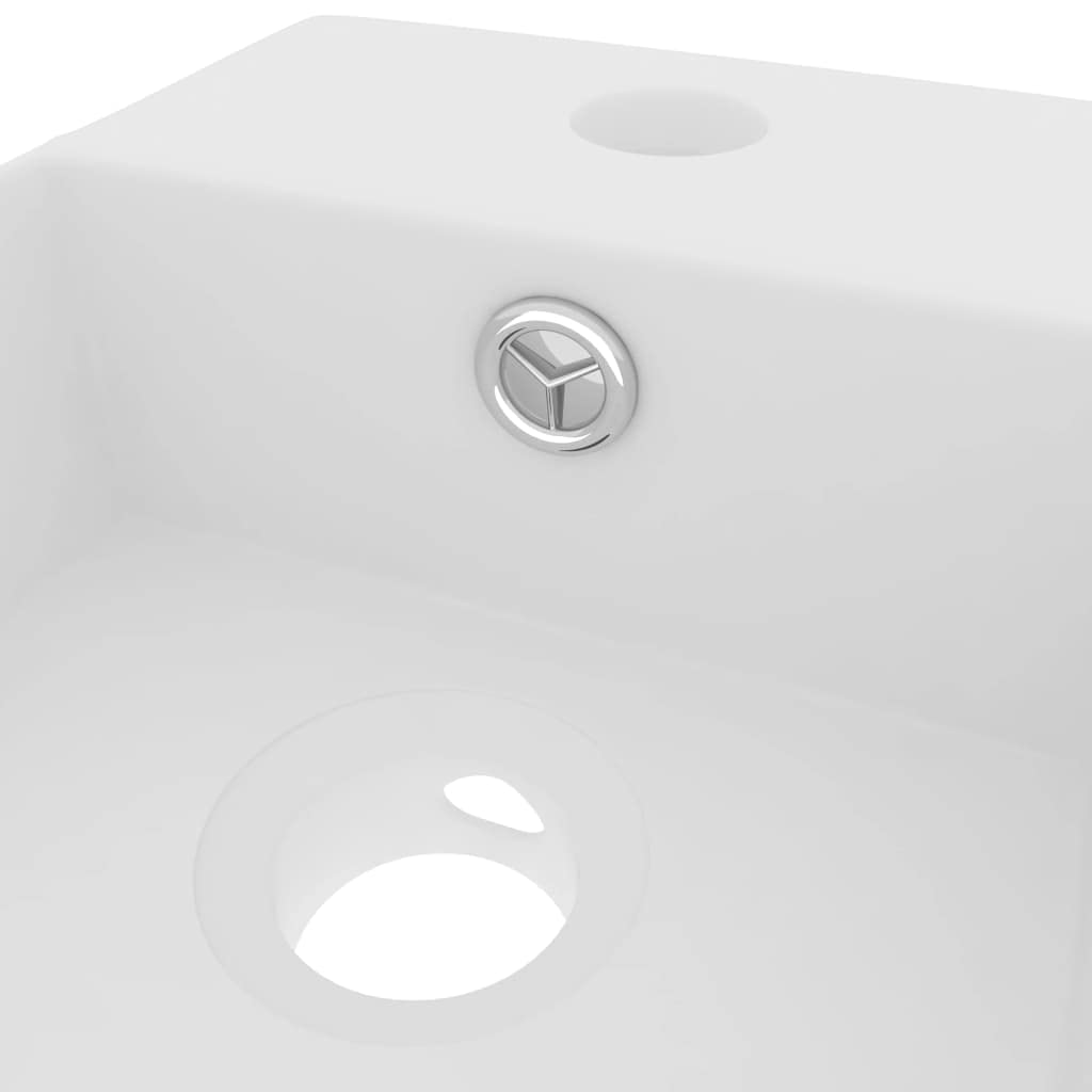 Lavabo de cerámica blanco mate, 480 x 250 x 150 mm, con orificio de desbordamiento, orificio de desagüe de 45 mm, orificio para grifo de 35 mm, para baño
