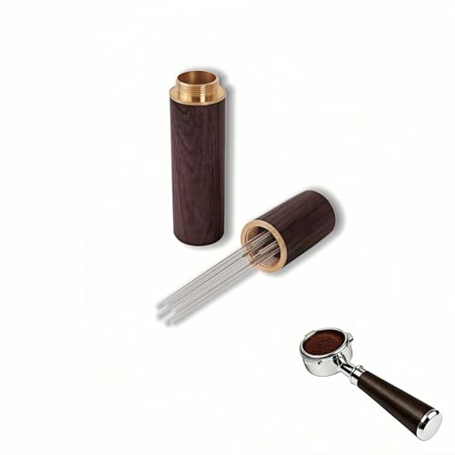 6-Needle Espresso WDT Tool 0.35mm – Walnut Wood Handle & Stand, Break Up Clumps for Even Extraction, Anti-Channeling, Professional Barista Coffee Distributor Accessory