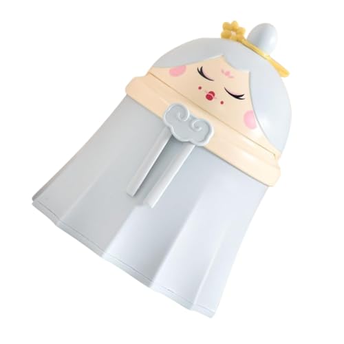 Image of Desktop Wastebasket Cute Chinese Doll Shaped Trash Can with Lid Plastic Garbage Bin for Bathroom Kitchen Home Office Sky-blue