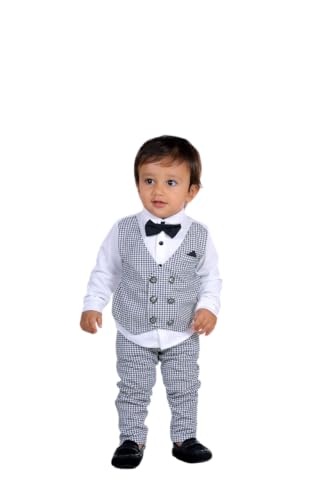 Image of Cotton Blend Classic 3-Piece Formal Suit Set for Baby Boy | Regular Fit & Stylish with Shirt, Pant & Jacket | Toddler Full Sleeve Outfit | Comfortable & Ideal for Summers, Outings & Events