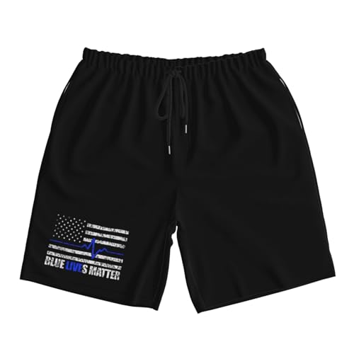 Blue Lives Matter Thin Blue Line Flag Heartbeat Mens Swim Trunks Quick Dry Board Shorts 7