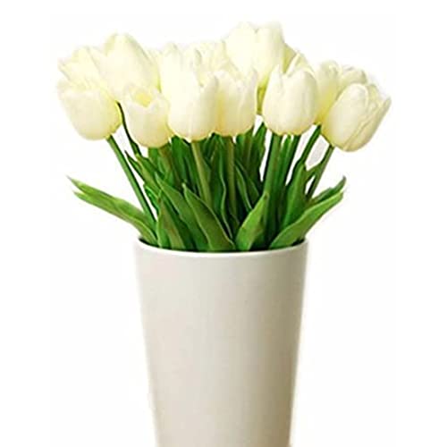 Bringsine Premium Artificial Flowers Real Touch Mini Pu Tulips Bouquet Artificial Plants For Wedding Room Home Hotel Party Event Christmas Decor Cream White Set Of 20 #TOP1