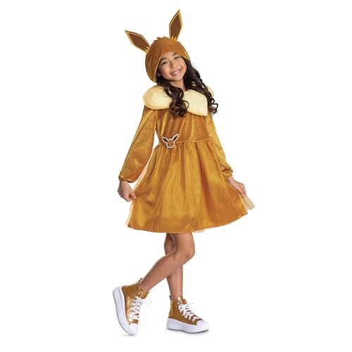 Disguise Pokemon Eevee Costume Dress for Girls Official Pokemon Outfit with Hooded Dress Child Size (10-12)