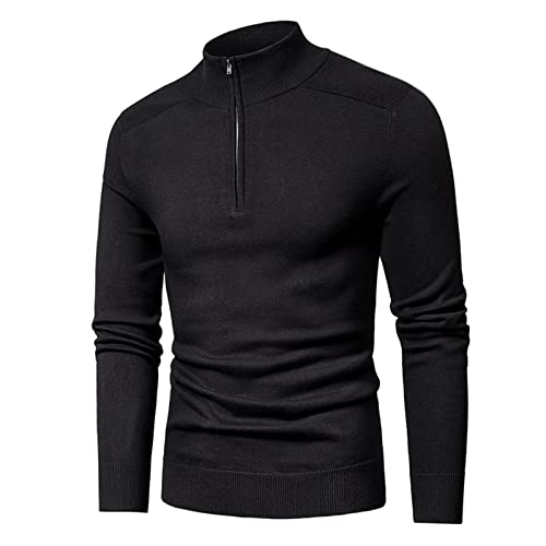 Pull en coton pour homme ample XXL col protecteur demi-zip noir