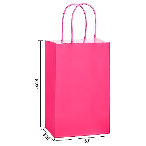 Suwimut 100 Pieces Small Paper Gift Bags with Handles, 5.1x3.25x8.27 Inch Kraft Paper Party Favor Bags Bulk Goodie Bag for Kids Birthday, Baby Shower, Crafts, Wedding, Party Supplies (10 Colors)