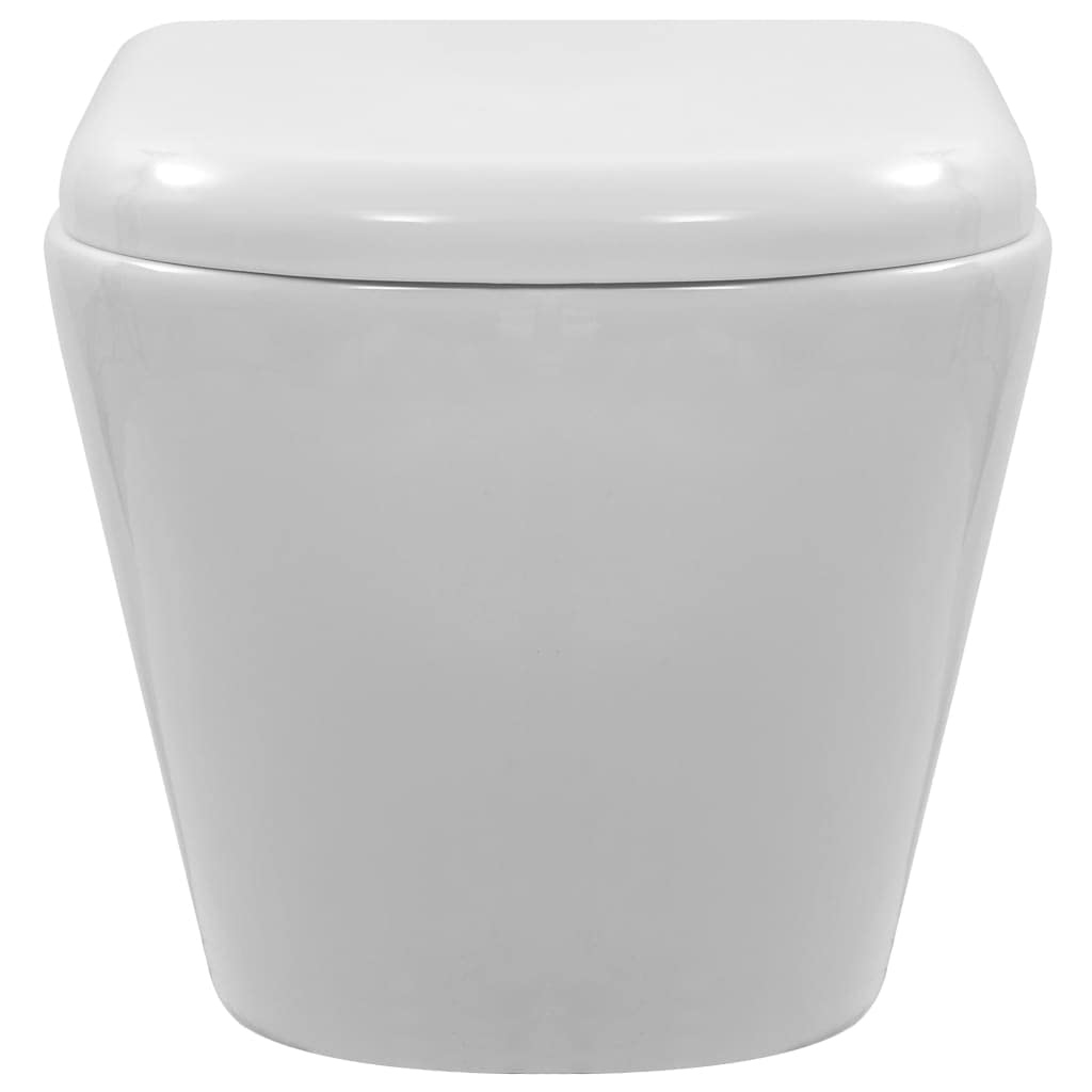 Inodoro de pared sin borde de cerámica blanca con descarga sin bordes, fijación oculta, asiento de cierre suave, dimensiones 36 x 48 x 41,5 cm, para cuarto de baño