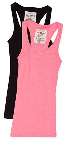 Zenana Outfitters Womens 2 Pack Basic Ribbed Tank Top 2 Pack - Black, N Pink Medium