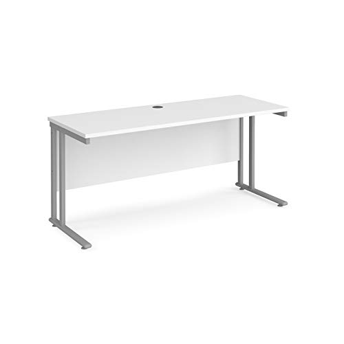 Mr Office Maestro 25 straight desk 600mm deep - silver cantilever leg, White, 1600