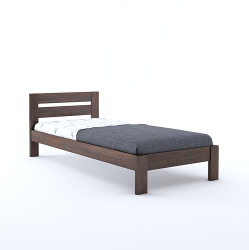 Image of BM WOOD FURNITURE Wooden Single Size Bed Without Storage | Single Cot with Upholstered Cushion Headboard for Hotel & Guest Room | Solid Wood Sheesham, Walnut Finish
