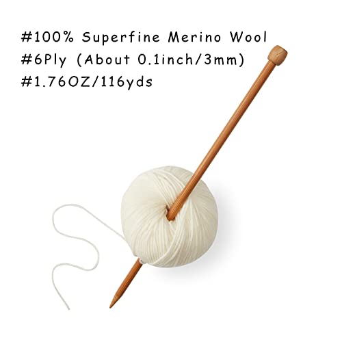 GISIMO 100% Merino Wool Yarn, 6-Ply Luxurious and Soft Yarn for Hand Knitting & Crocheting, 1.76 OZ/50g, 127 yds/116 Meters (White, 3 Balls)