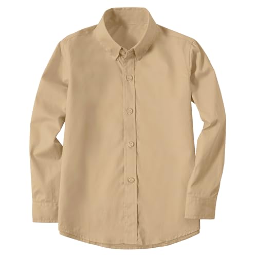 Image of Boys' Button Down Dress Shirts Kids Long Sleeve Solid Collared Uniform Shirt for Toddler Boy (Size 2T-20)