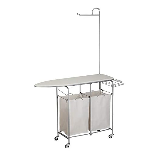 Honey-Can-Do Rolling Laundry Sorter with Ironing Board and Shirt Hanger