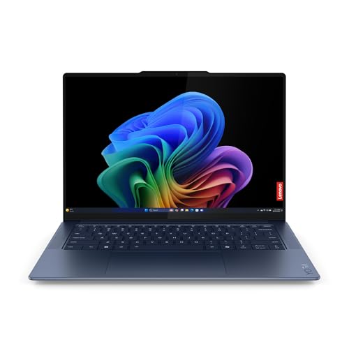 Lenovo Yoga Slim 7 14Q8X9 Copilot+ PC Qualcomm Snapdragon X1E-78-100 Ordinateur Portable 36,8 cm (14.5) Écran Tactile 3K 32 Go LPDDR5x-SDRAM 1 to SSD Wi-FI 7 (802.11be) Windows 11 Home Français Bleu