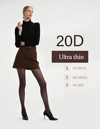CozyWow 2 Pack Sheer Pantyhose for Women, Ultra Thin Control Top Tights, 20 Denier Tights Hosiery Stockings with High Waist3