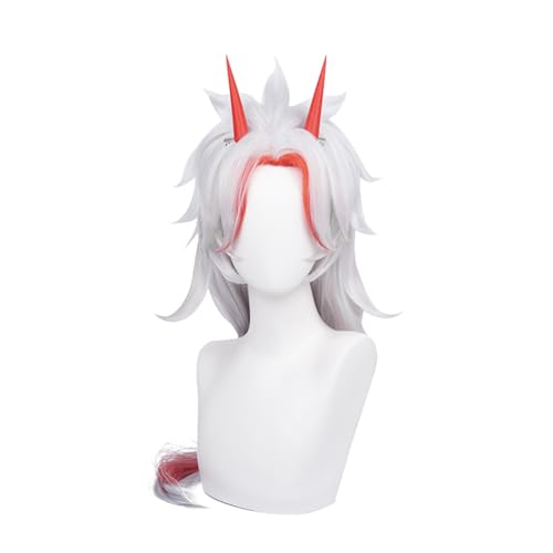 Queue de cheval bouclée à clip et perruque longue rouge blanc pour costume