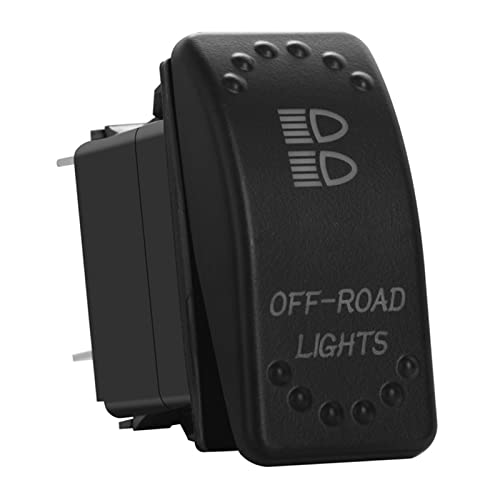 Image of Green Backlit Rocker Switch 5 Pin ON-Off Laser Etched Button Switch with Wires for Car Marine Boat UTV 20A /12V 10A /24V (Off-Road Lights)