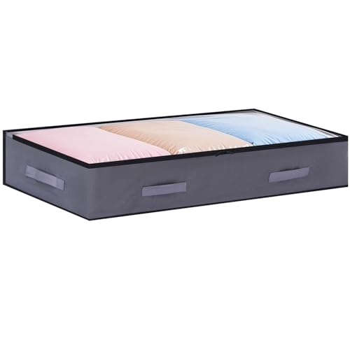 Boic 布団収納袋 衣類収納 ケース 1個 100*50*18 CM 折りたたみ 不織布 通気性 防塵 ベッド下収納 デッドスペース活用 大容量収納 取っ手付き 布団 毛布 枕 寝具 おもちゃ 衣装 季節物用 大透明窓付き (90L、グレー)