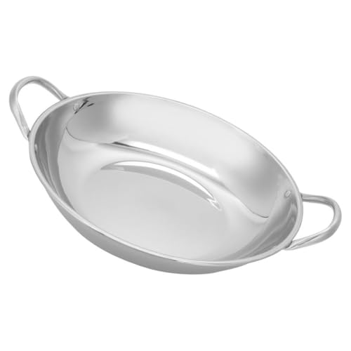 HOOWIFFY Paellera de Acero Inoxidable con Doble Asa, Sartén para Cocina en Seco, Fácil de Limpiar y Transportar, Color Plata, Adecuado para Cocina a Gas