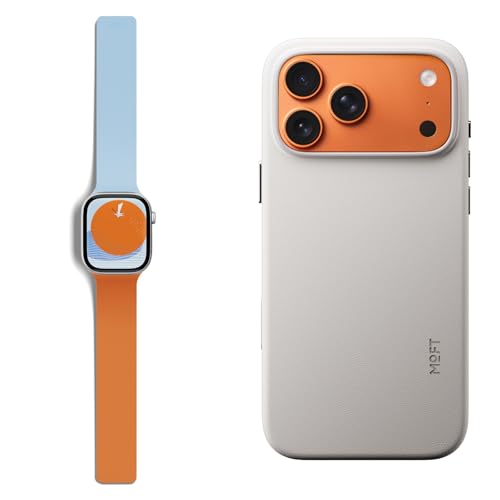 MOFT MOVAS Snap Case for iPhone 17 Pro Misty Cove & Snap Duo Watch Bands Compatible with Apple Watch 42mm(S3-1)/44mm/45mm/46mm/49mm Wake Orange x Swel
